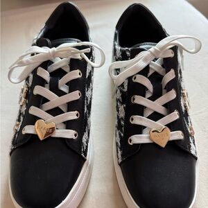 Karl Lagerfeld Black and White Heart Accent Sneakers